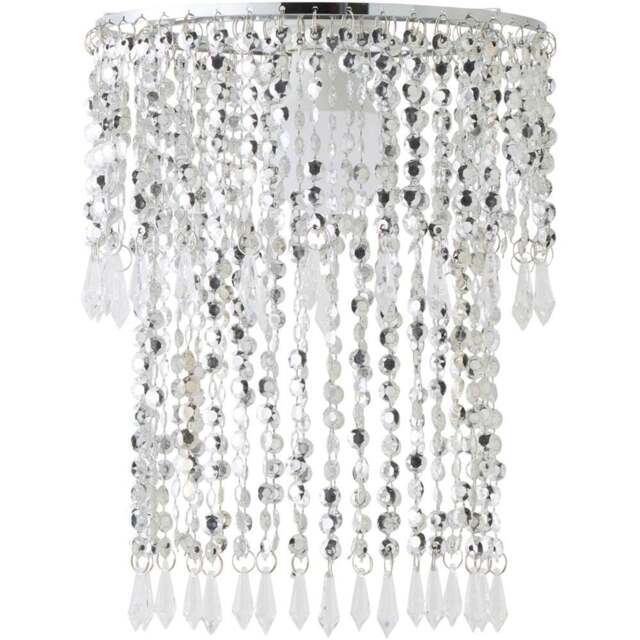 ValueLights Chrome Beaded Droplet Crystal Style Acrylic Ceiling Pendant Shade - Size: 22 x 29 x 22cm - Silver - Wilko - image 1