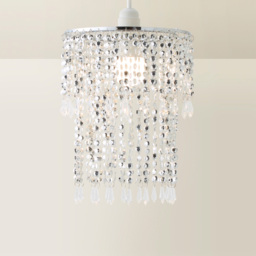 ValueLights Chrome Beaded Droplet Crystal Style Acrylic Ceiling Pendant Shade - Size: 22 x 29 x 22cm - Silver - Wilko - thumbnail 6