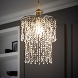 ValueLights Chrome Beaded Droplet Crystal Style Acrylic Ceiling Pendant Shade - Size: 22 x 29 x 22cm - Silver - Wilko - thumbnail 7