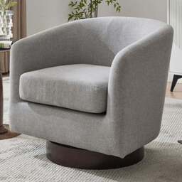 Living and Home Light Grey PU Leather Retro Swivel Armchair - Size: 73.5 x 78 x 65cm - Wilko - thumbnail 1