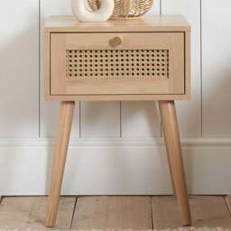 Croxley Single Drawer Oak Rattan Bedside Table - Brown - Birlea - Wilko