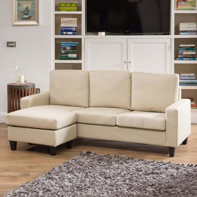 Modena 3 Seater Cream Bonded Leather Reversible Corner Sofa - Artemis Home - Wilko - image 1