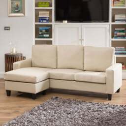 Modena 3 Seater Cream Bonded Leather Reversible Corner Sofa - Artemis Home - Wilko - thumbnail 1