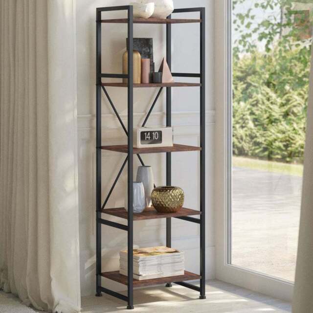tectake Manchester 5 Shelf Industrial Dark Wood Bookcase - Brown - Wilko - image 1