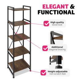 tectake Manchester 5 Shelf Industrial Dark Wood Bookcase - Brown - Wilko - thumbnail 4