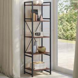 tectake Manchester 5 Shelf Industrial Dark Wood Bookcase - Brown - Wilko - thumbnail 1