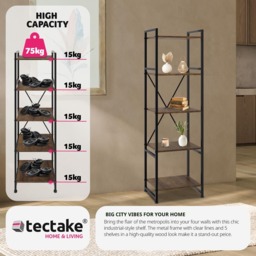 tectake Manchester 5 Shelf Industrial Dark Wood Bookcase - Brown - Wilko - thumbnail 5
