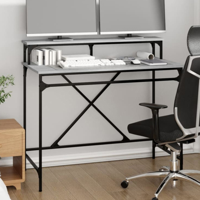 vidaXL Single Shelf Industrial Style Computer Desk Grey Sonoma - Size: 90 x 100 x 50cm - Wilko - image 1