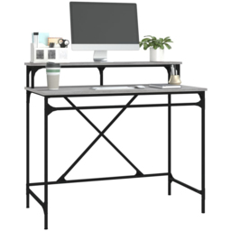 vidaXL Single Shelf Industrial Style Computer Desk Grey Sonoma - Size: 90 x 100 x 50cm - Wilko - thumbnail 4