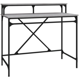 vidaXL Single Shelf Industrial Style Computer Desk Grey Sonoma - Size: 90 x 100 x 50cm - Wilko - thumbnail 3