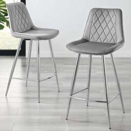 Furniturebox Cesano Grey Velvet Silver Legs Counter Stools Set of 2 - Wilko - thumbnail 1
