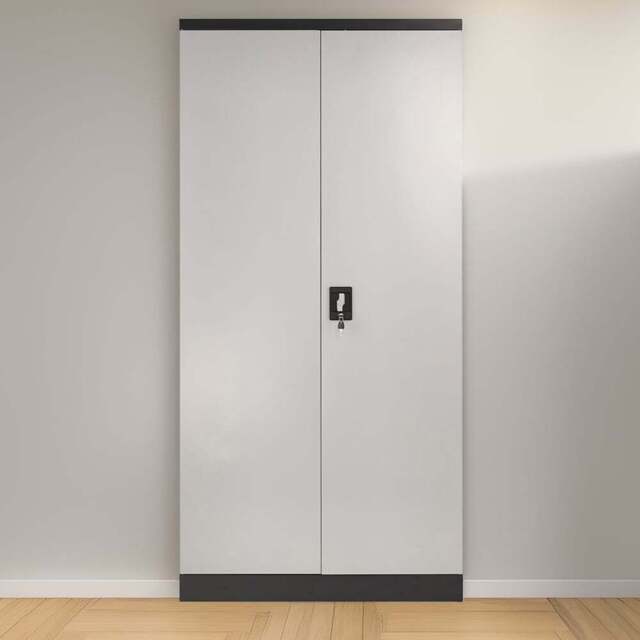 MMT Furniture Designs 2 Door Grey and Black Steel Lockable Filing Cabinet - Size: 180 x 90 x 40cm - Wilko - image 1