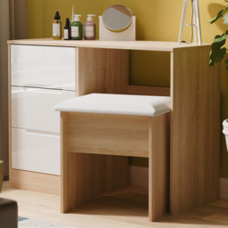 Crowndale Monaco 3 Drawer White Gloss and Bardolino Oak Vanity Dressing Table Ready Assembled - Size: 73 x 97 x 40cm - White Gloss & Bardolino Oak - W