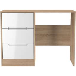 Crowndale Monaco 3 Drawer White Gloss and Bardolino Oak Vanity Dressing Table Ready Assembled - Size: 73 x 97 x 40cm - White Gloss & Bardolino Oak - W - thumbnail 3