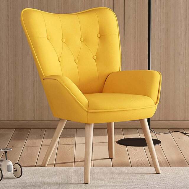 Living and Home Yellow Tufted Button Linen Armchair - Size: Single - Wilko - image 1