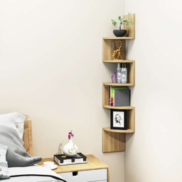 Living and Home Multi Tiered Natural Wall Corner Shelf 19.5 x 122cm - Size: 19.5 x 19.5 x 122cm - Wilko - thumbnail 5