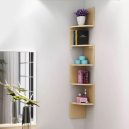 Living and Home Multi Tiered Natural Wall Corner Shelf 19.5 x 122cm - Size: 19.5 x 19.5 x 122cm - Wilko - thumbnail 3