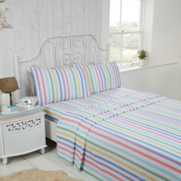 Rapport Home King Multicolour Brushed Cotton Candy Stripe Sheet Set - Wilko - thumbnail 1