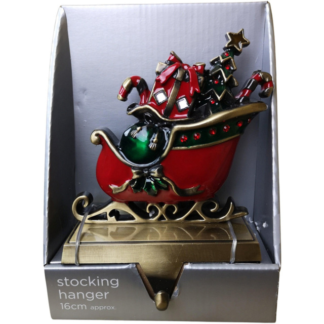 Premier Red and Green Present Filled Sleigh Christmas Stocking Hanger 16cm - Size: 16 x 7 x 7cm - Wilko - image 1
