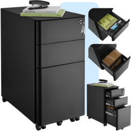 tectake Parvus 3 Drawer Black Lockable Filing Cabinet - Size: 59.5 x 30 x 50cm - Wilko - thumbnail 3