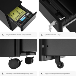 tectake Parvus 3 Drawer Black Lockable Filing Cabinet - Size: 59.5 x 30 x 50cm - Wilko - thumbnail 7