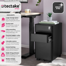 tectake Parvus 3 Drawer Black Lockable Filing Cabinet - Size: 59.5 x 30 x 50cm - Wilko - thumbnail 6