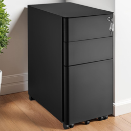 tectake Parvus 3 Drawer Black Lockable Filing Cabinet - Size: 59.5 x 30 x 50cm - Wilko