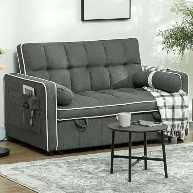 HOMCOM 2 Seater Charcoal Grey Pull Out Sofa Bed - Wilko - image 1