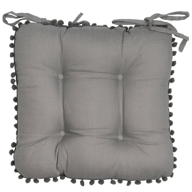 Grey Pom Pom Seat Pad 40 x 40cm 2 Pack - Wilko - image 1