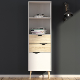 Florence Single Door 2 Drawer White and Oak Bookcase - Size: 39.1 x 50.2 x 171.3cm - Furniture to Go - Wilko