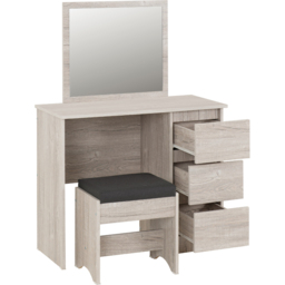 Seconique Malvern 3 Drawer Urban Snow Dressing Table with Steel Fabric Stool - Size: 100 x 80 x 40cm - Urban Snow/Steel Fabric - Wilko - thumbnail 6