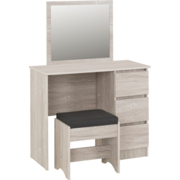 Seconique Malvern 3 Drawer Urban Snow Dressing Table with Steel Fabric Stool - Size: 100 x 80 x 40cm - Urban Snow/Steel Fabric - Wilko - thumbnail 3