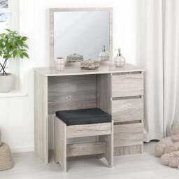 Seconique Malvern 3 Drawer Urban Snow Dressing Table with Steel Fabric Stool - Size: 100 x 80 x 40cm - Urban Snow/Steel Fabric - Wilko