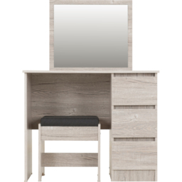 Seconique Malvern 3 Drawer Urban Snow Dressing Table with Steel Fabric Stool - Size: 100 x 80 x 40cm - Urban Snow/Steel Fabric - Wilko - thumbnail 5
