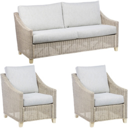 Desser Dijon 5 Seater Natural Rattan Cane Pebble Fabric Sofa Set - Grey - Wilko - thumbnail 3
