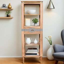 Brooklyn Wilton Single Drawer 4 Shelf Acacia Wood Slim Bookcase - Brown - Wilko - thumbnail 1