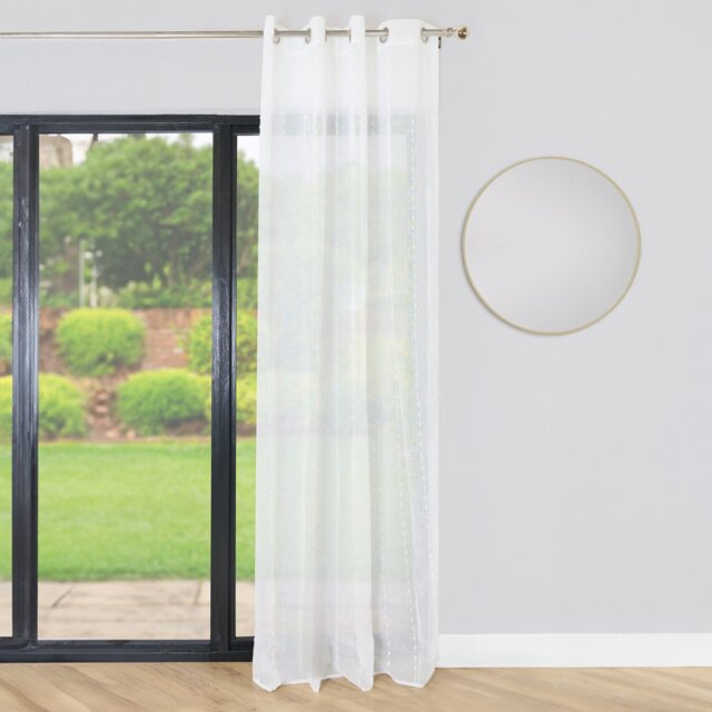 Isobel Tufted Stripe Eyelet Voile CurtainWhite - Wilko - image 1