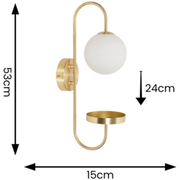 ValueLights Milo Frosted Glass Globe Shade Curved Brushed Gold Wall Light with Shelf and Bulb - Size: 53 x 15 x 24cm - Wilko - thumbnail 7