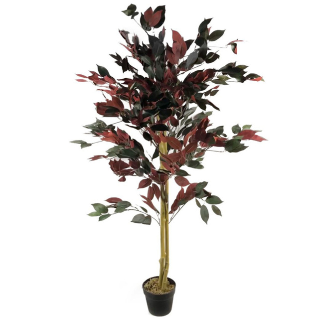 Leaf Dark Green and Red Ficus Artificial Tree in Pot 120cm - Size: 120 x 60 x 60cm - Wilko - image 1