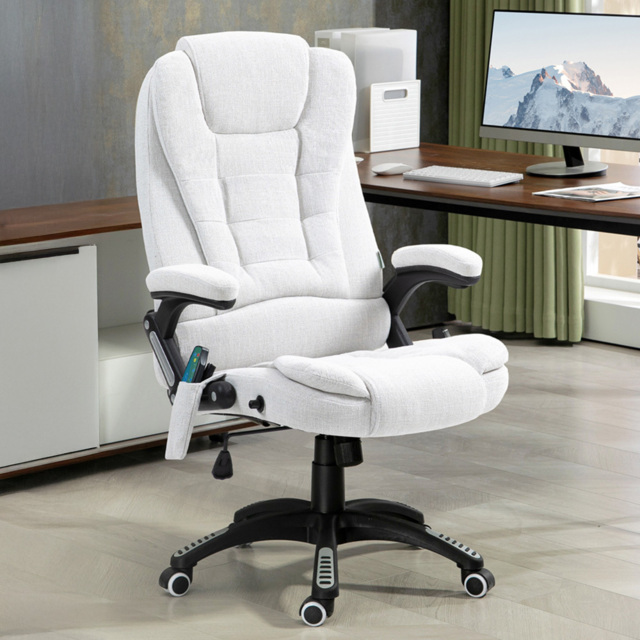 Portland Cream White Height Adjustable Massage and Heat Recliner Office Chair - Size: 116 x 74 x 67cm - Wilko - image 1
