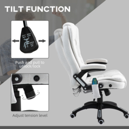 Portland Cream White Height Adjustable Massage and Heat Recliner Office Chair - Size: 116 x 74 x 67cm - Wilko - thumbnail 4