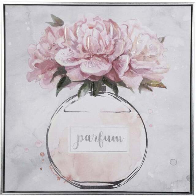 Pink Embellished Floral Perfume Bottle Wall Art 45 x 45cm - Size: 45 x 45 x 3 cm - Wilko