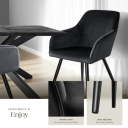 tectake Marilyn Set of 4 Black Velvet Look Padded Dining Chairs - Wilko - thumbnail 5