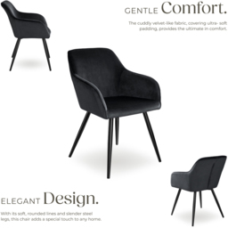 tectake Marilyn Set of 4 Black Velvet Look Padded Dining Chairs - Wilko - thumbnail 4