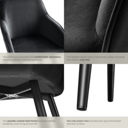 tectake Marilyn Set of 4 Black Velvet Look Padded Dining Chairs - Wilko - thumbnail 6