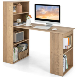 Costway Wooden Computer Desk with Bookshelf Natural - Size: 133 x 66 x 15cm - Cream - Wilko - thumbnail 3