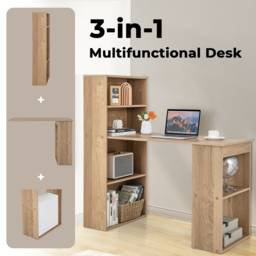 Costway Wooden Computer Desk with Bookshelf Natural - Size: 133 x 66 x 15cm - Cream - Wilko - thumbnail 4