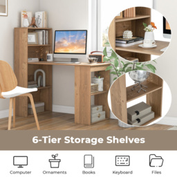 Costway Wooden Computer Desk with Bookshelf Natural - Size: 133 x 66 x 15cm - Cream - Wilko - thumbnail 5