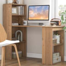 Costway Wooden Computer Desk with Bookshelf Natural - Size: 133 x 66 x 15cm - Cream - Wilko