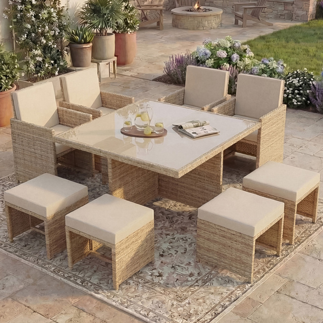 Garden Vida Cuba 8 Seater Natural PE Rattan Garden Dining Set - Wilko - image 1